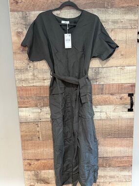 Mango Army Green Maxi Tie-Waist Dress